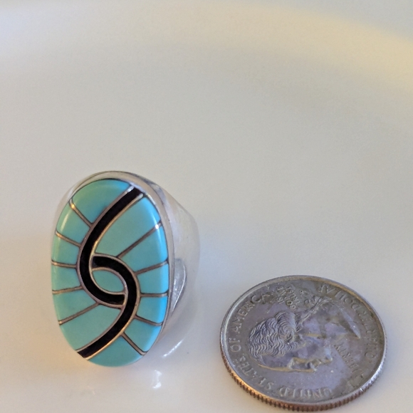 Vintage Zuni Turquoise Hummingbird Amy Quandalacy Ring Size 10 - Picture 5 of 12